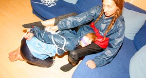 Shiny Nylon Arts Bound invites you to browse their free pictures with young lady in girl on girl fantasy